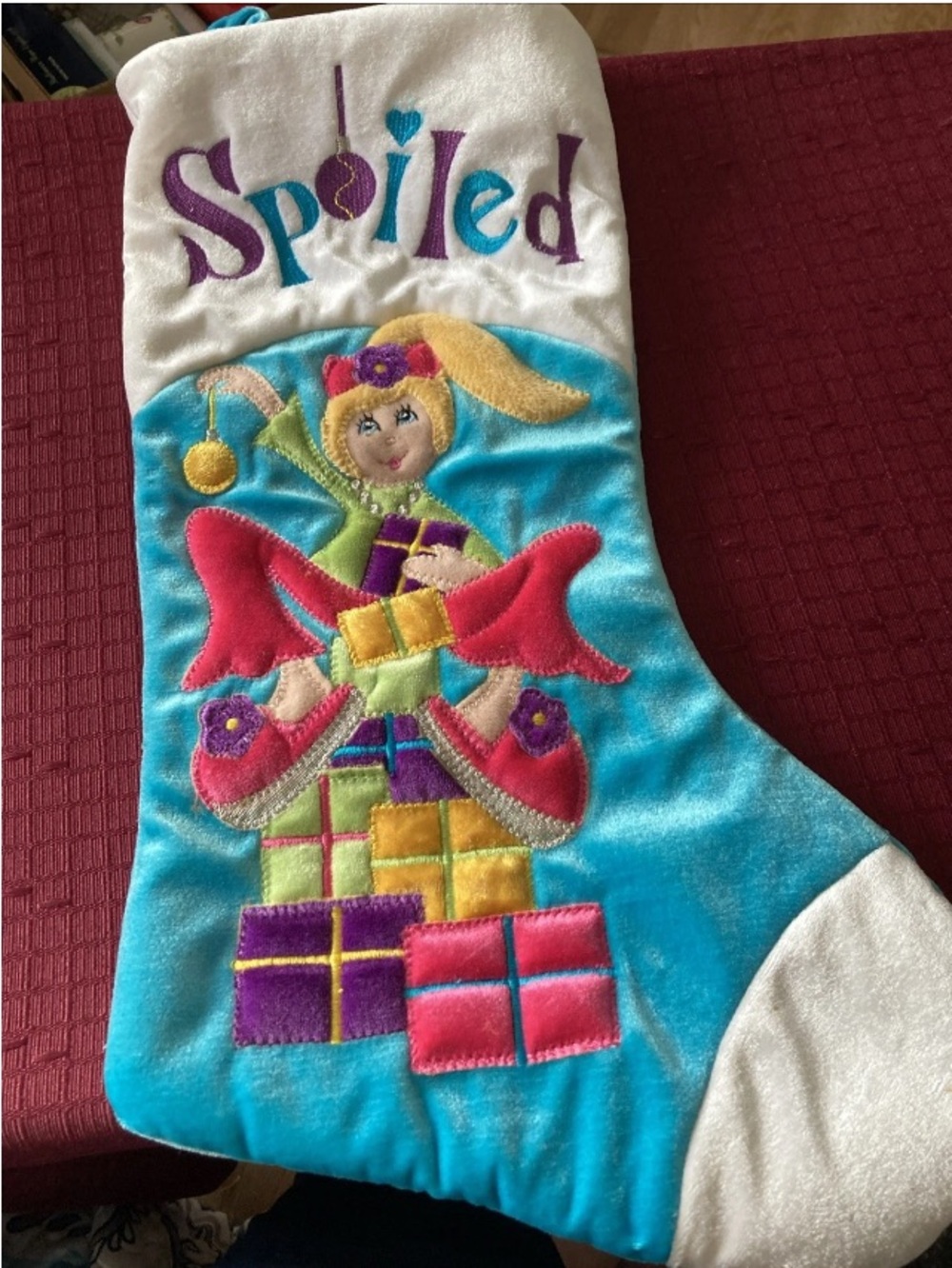Girls' Spoiled Plush Christmas Holiday Stocking Dan Dee- Blue, Pink & Purple